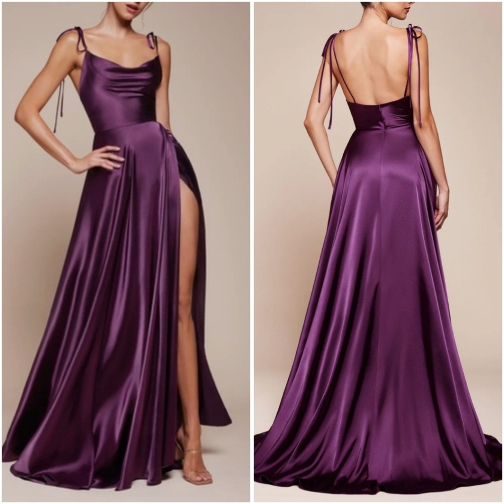 Ladivine Cinderella  BD104 Long Satin Sleeveless Cowl Slit Prom Dress Size: S